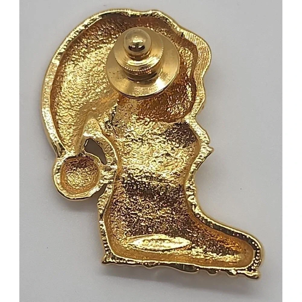 Vintage gold‎ tone AVON Christmas holiday CAT in boot & Santa hat brooch pin